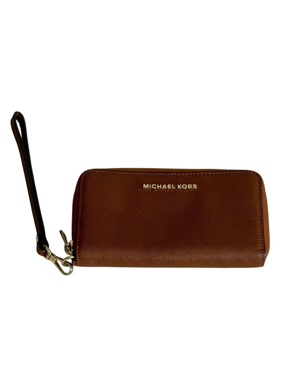Michael Kors Saffiano Leather Wristlet Brown Leather Wallet Classic Minimalist